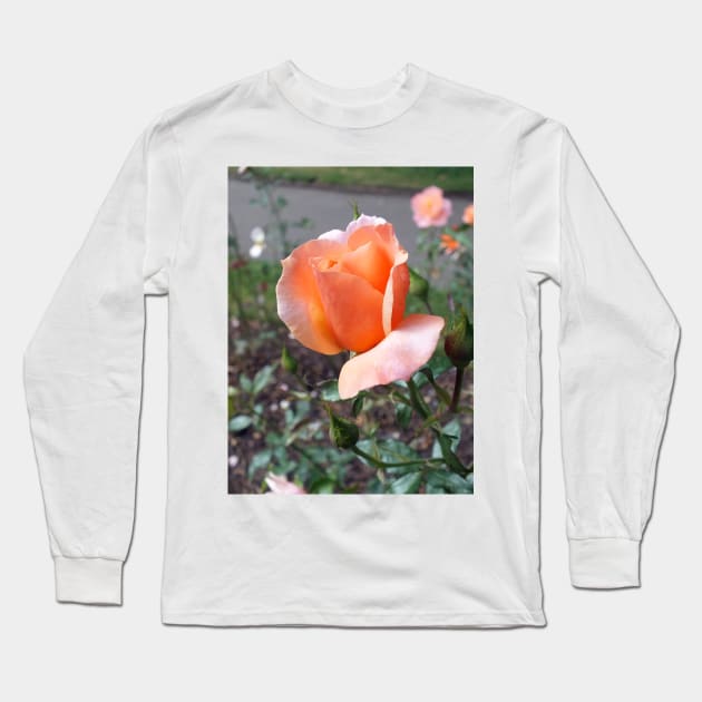 Peach Rosebud Long Sleeve T-Shirt by pinkal